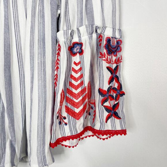 Altar'd State Small S Striped Off The Shoulder Embroidered Blouse Blue White - Picture 8 of 8